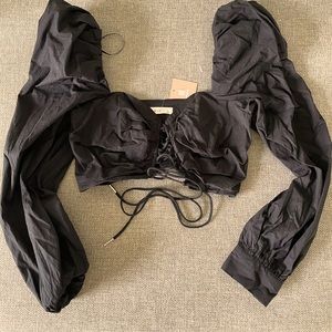 Black Long Sleeved Puff Shoulder Corset Crop Top - Miss Lola